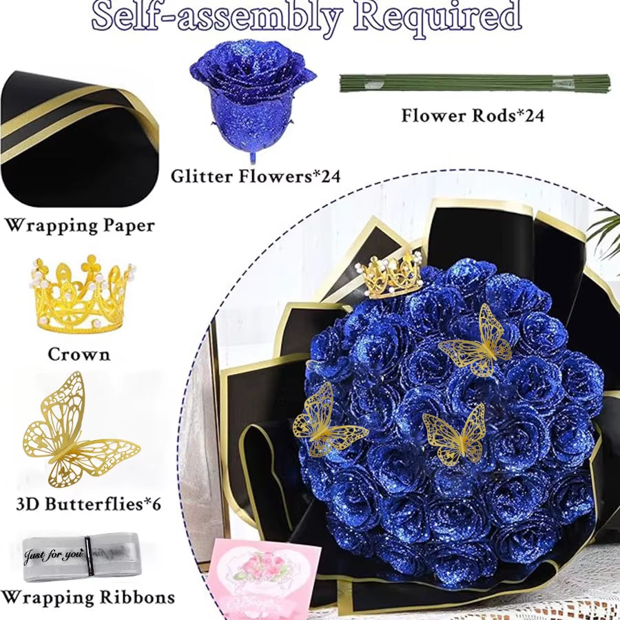24PCS DIY Fake Roses with Golden Butterflies Artificial Rose Home&Room Decor for Wedding Valentine'S Day Mother'S Day