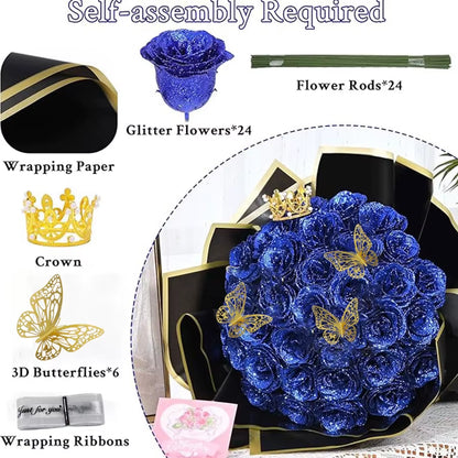 24PCS DIY Fake Roses with Golden Butterflies Artificial Rose Home&Room Decor for Wedding Valentine'S Day Mother'S Day