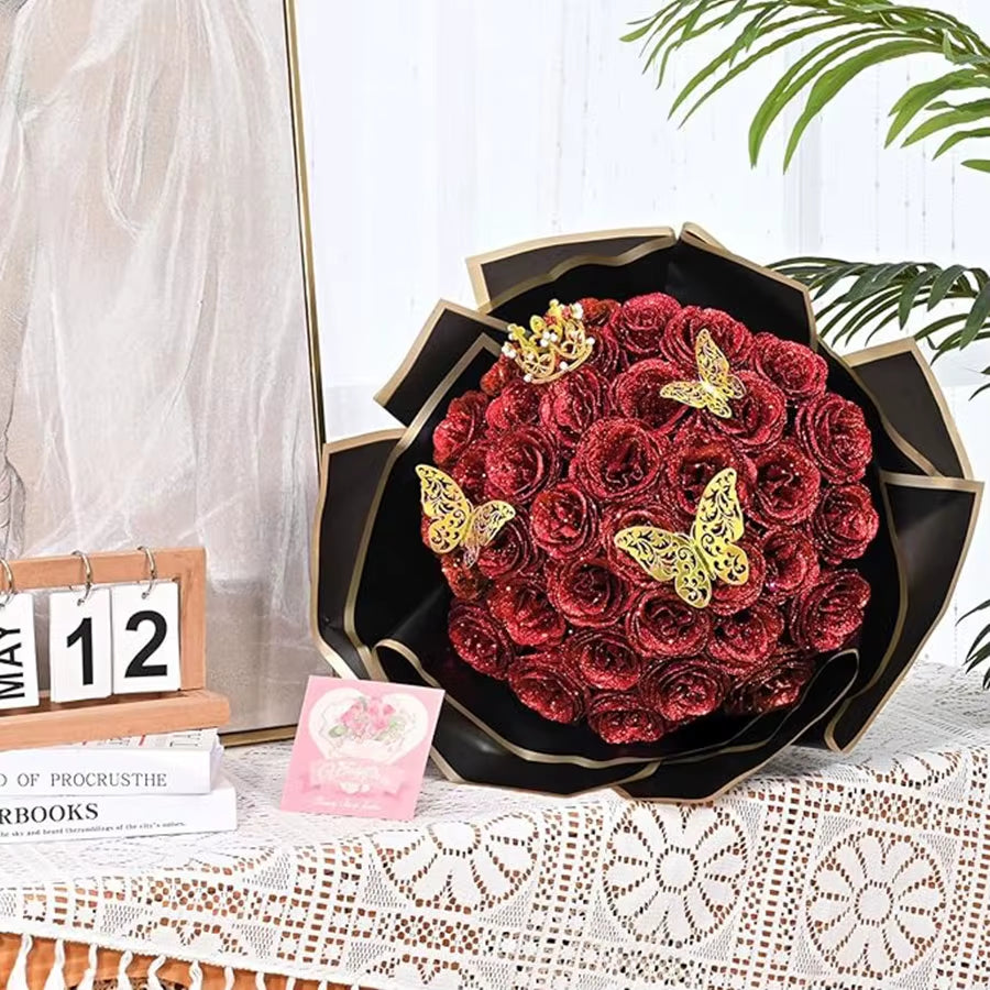 24PCS DIY Fake Roses with Golden Butterflies Artificial Rose Home&Room Decor for Wedding Valentine'S Day Mother'S Day