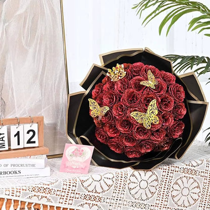 24PCS DIY Fake Roses with Golden Butterflies Artificial Rose Home&Room Decor for Wedding Valentine'S Day Mother'S Day