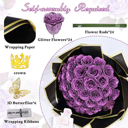 24PCS DIY Fake Roses with Golden Butterflies Artificial Rose Home&Room Decor for Wedding Valentine'S Day Mother'S Day