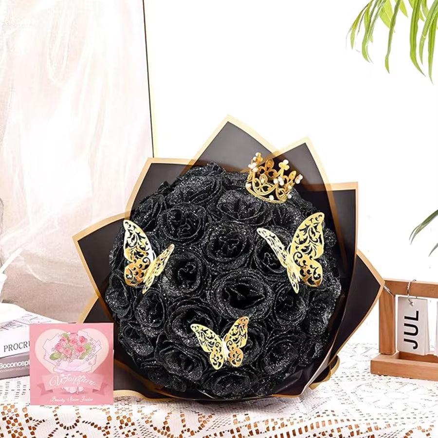 24PCS DIY Fake Roses with Golden Butterflies Artificial Rose Home&Room Decor for Wedding Valentine'S Day Mother'S Day